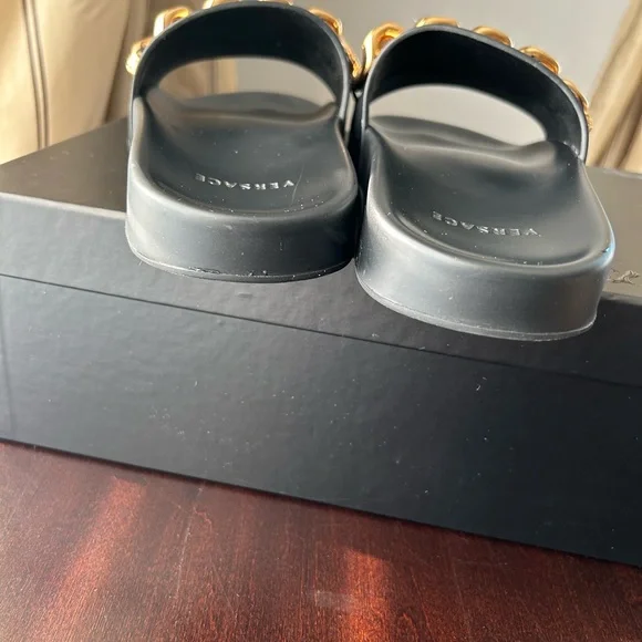 Versace Black and Gold Chain Slide Sandals - Picture 4 of 10